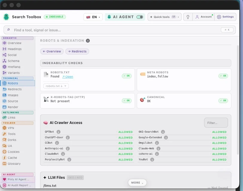 A free SEO tool for technical audits. screenshot 2